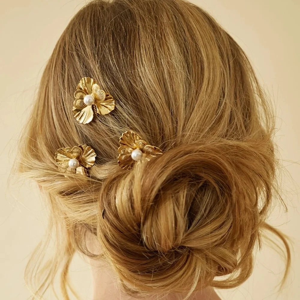 Lelet NY Gold Floral Pearl Hair Comb Set Of 3 - Women's Accessories